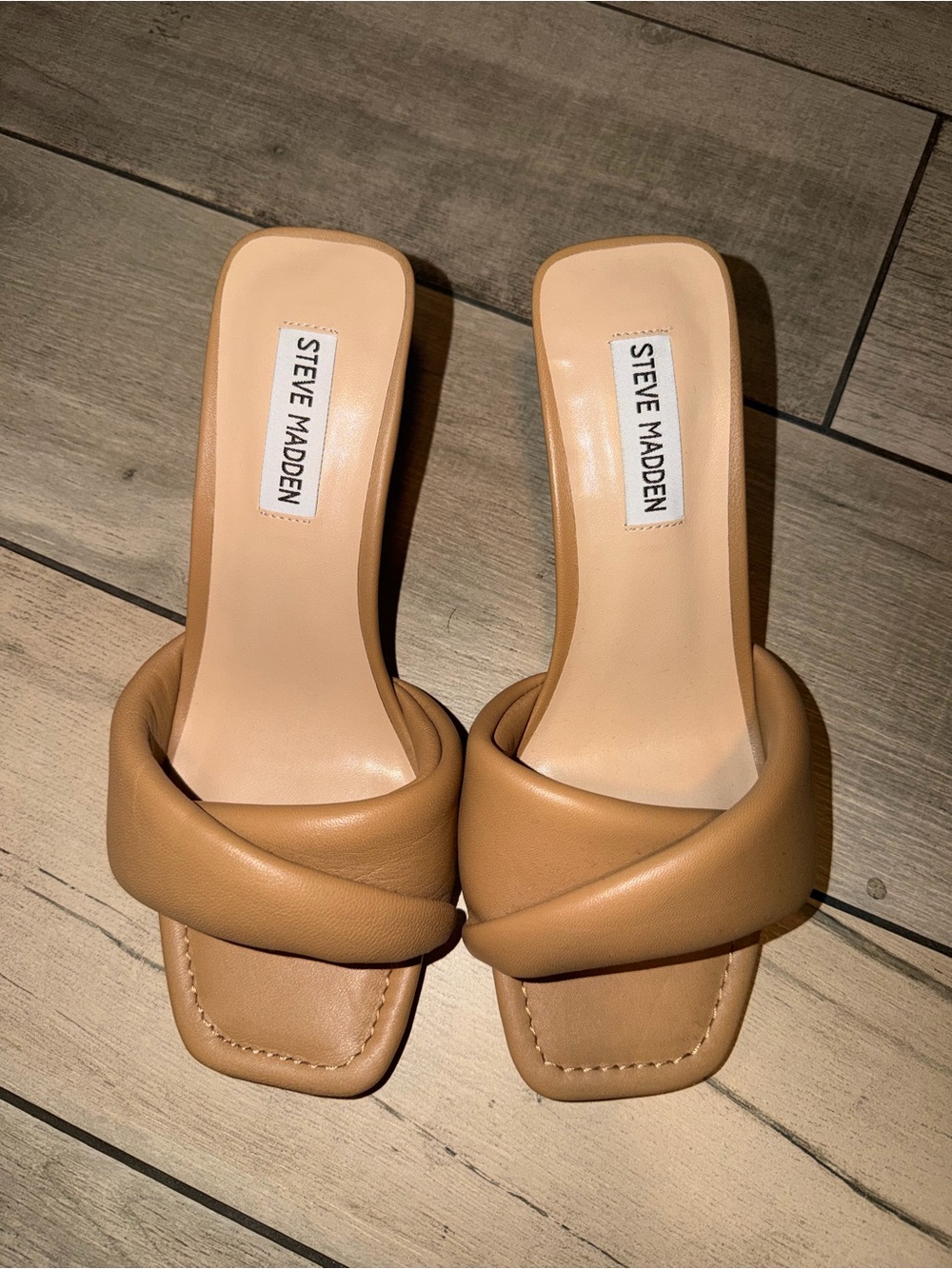 Steve Madden Tan Knotted Strap Square-Toe Mules